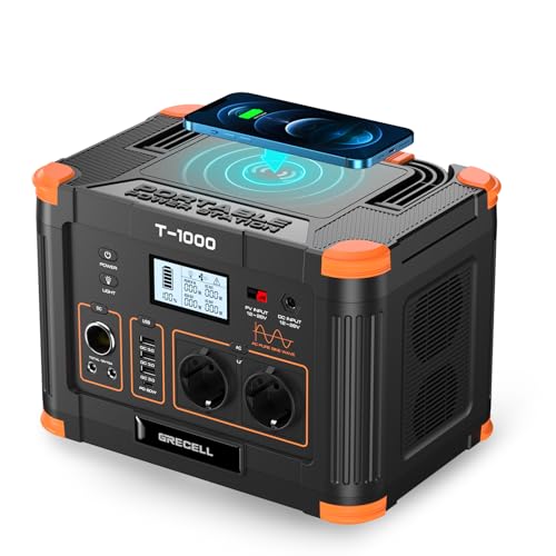 GRECELL Powerstation 1000W, 999Wh Solargenerator, Mobiler Stromspeicher mit AC/DC/USB, Power Station Solar für Camping, Outdoor, Notstrom Notfälle, (T-1000)