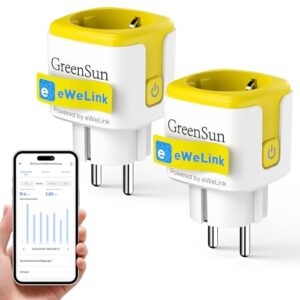 GreenSun WLAN Steckdose Stromzähler Steckdose - Mit EWELINK APP WlanSteckdose mit Strommessung Smart Stromzähler fürSteckdose Stromverbrauch Zeitschaltuhr Sprachsteuerung mit Alexa 2pc