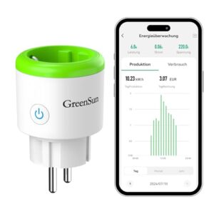 GreenSun Stromzähler für Steckdose - Stromzähler für Balkonkraftwerk WLAN Steckdose Bidirektionale Messung von Stromverbrauch & Erzeugung für Mini-PV, Zeitschaltuhr, Sprachsteuerung, 16A 2,4GHz