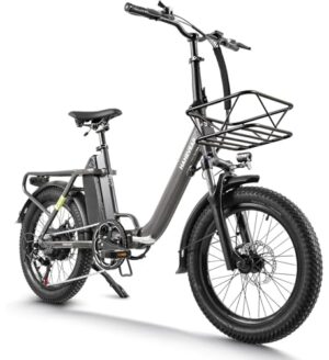 HANEVEAR H6-Light E Bike Klapprad, Elektrofahrräder mit Drehmomentsensor | 48V 14,5Ah Akku bis zu 120km+ | 55N.m 250W-Motor | 3.0'' Fat E-Bike, Off-Road Pedelec EBike Herren Damen (Grau Mit Frontkorb)