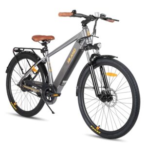 HILAND 26 Zoll Elektomountainbike mit Gepäckträger, 250W Motor, 36V 7.8Ah Akku, 7.8Ah Akku, Elektrofahrrad mit Scheibenbremsen vorne und hinten, E-Bike für Damen und Herren, Grau