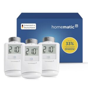 Homematic IP Heizkörperthermostat, Packung mit 3, Smart Home, digitaler Thermostat Heizung, Heizungsthermostat, Steuerung per App, Alexa & Google Home, einfache Installation, Energie sparen, 140280A0