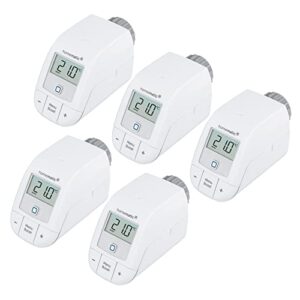 Homematic IP 5er Set Smart Home Heizkörperthermostat – Basic, digitaler Thermostat Heizung, Steuerung per App, Alexa, Google Assistant, einfache Installation, Energie sparen, 156541A0