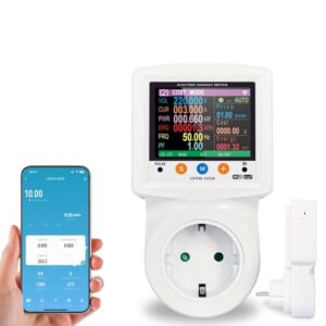 Jadeshay Stromzähler für Steckdose, Energiekostenmessgerät Strommessgerät Steckdose, Wattmeter Leistungsmesser Messgerät mit Größer LCD Bildschirm, Tuya App Fernbedienung, 8 Modi, 230VAC 16A