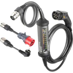 Juice Booster 2 - Mobile Wallbox 22 kW und Typ 2 Ladekabel, Schweizer Design, wetterfest, überfahrbar, einstellbare Ladeleistung, kompatibel mit Allen Industrie- & Haushaltssteckdosen