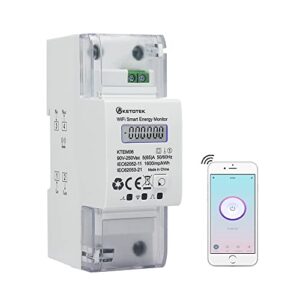 KETOTEK Smart Stromzähler Hutschiene WLAN 1 Phasen Strommessgerät AC 5(65) A 90-250V Digitaler LCD Fernbedienung Din Rail Wechselstromzähler von Smart Life/Tuya App