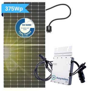 KLARBEIT Balkonkraftwerk 300w komplett Steckdose - Hoymiles Balkonkraftwerk Set mit 1x Solarpanel 375W I Wechselrichter 300W Hoymiles HO HM-300 I 5m Schuko I Balkon Solaranlage 300w komplett