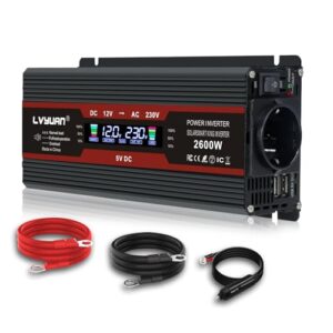 LVYUAN Wechselrichter 12V 230V 1300W/2600W Spannungswandler Stromumwandler für Auto KFZ Wohnwagen LKW