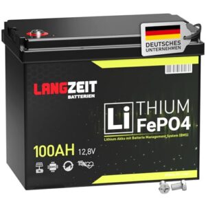 LANGZEIT LiFePO4 100Ah 12V Mini Lithium Batterie mit 100A BMS Solarbatterie Wohnmobil Solar Boot Akku