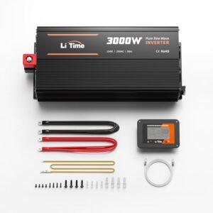 LiTime 3000W Reiner Sinsuswellen Wechselrichter 12VDC zu 230VAC Konverter für Womo, Camping, Solarstrom-Wechselrichter mit 2*AC Ausgängen, Überwachungsbildschirm mit Echtzeit-Statusanzeige