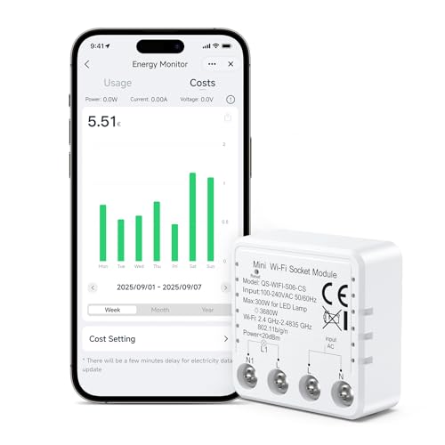 Maxcio Smart Steckdose Modul mit Strommessung 16A 3680W, Stromzähler Steckdose mit Zeitschaltuhr, Stromzähler für Balkonkraftwerk, Sprachsteuerung und Fernsteuerung, Kompatibel mit Tuya Smart Life App