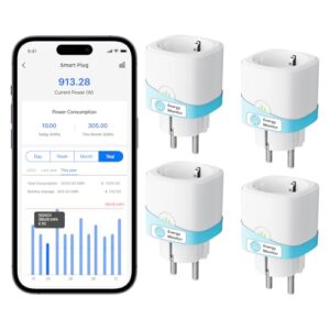 Meross Smart WLAN Steckdose mit Strommessung 16A, Zeitschaltuhr Steckdose mit Sprachsteuerung, Fernzugriff, Smart Home WiFi Steckdosen kompatibel mit Alexa, Google Home, SmartThings, 4er
