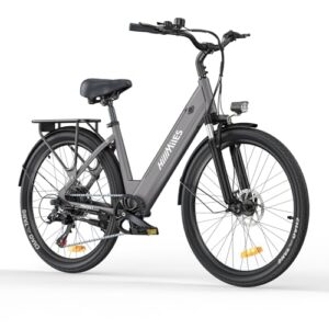 MileCity1 26" E-Bike für Erwachsene, 7 Gang Elektrofahrrad mit Austauschbarem 36V 13Ah Akku, 25 km/h und 80–100km Reichweite E-Bike für Städtische Pendler, IP65 Wasserdicht (MileCity1, Grau)