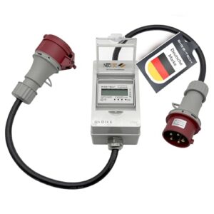 Mobile Stromzähler Box mit CEE Stecker und Kupplung, Digitaler Zwischenzähler mit Reset-Funktion, Wartungsfrei, Ideal für Camping, E-Auto, Baustelle, EEG Umlage, MID Zertifiziert