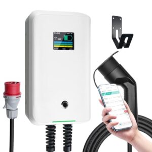 Morec EV Ladegerät Smart APP Typ 2 11KW Heim Ladestation, 6-16A 3-Phasen 380V Wallbox mit 7,5m Ladekabel für BEV/PHEV, RCD Typ-B mit CEE Stecker