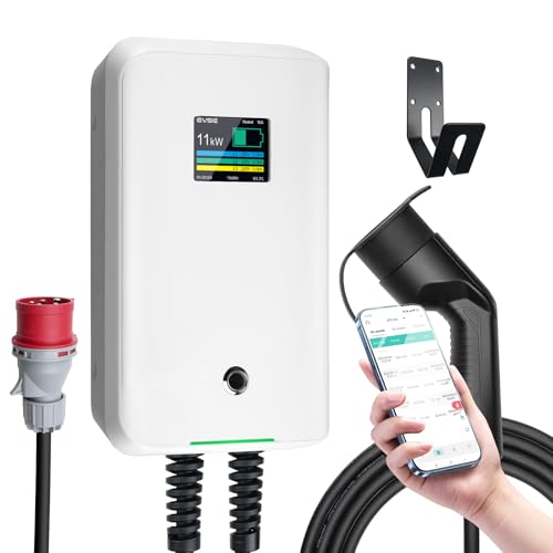 Morec EV Ladegerät Smart APP Typ 2 11KW Heim Ladestation, 6-16A 3-Phasen 380V Wallbox mit 7,5m Ladekabel für BEV/PHEV, RCD Typ-B mit CEE Stecker