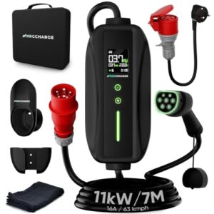 NRG CHARGE Mobile Wallbox 11kW Typ 1 (7m, 6–16A, 3-phasig) – Ladekabel CEE 16A mit Schuko – Mobile Ladestation Elektroauto Schnellladung