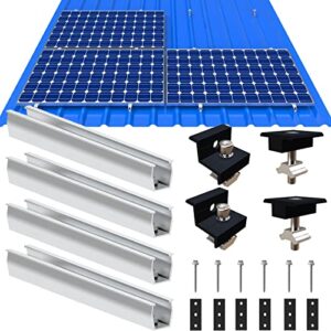 Solarmodul Halterung Flachdach, Alu Photovoltaik Montageschiene 12CM, Verstellbare Schwarz Klemme für 30-35MM Dicke Module, Solarpanel Halterung Montageset 4 Module Geeignet für Flachdach Trapezdach