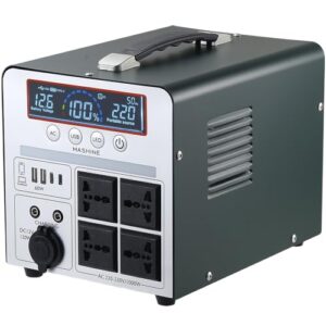 Tragbare Powerstation 1000W/666Wh, Mashine Tragbare Wiederaufladbare Generator Backup Batteriepack für Camping, Wohnmobile, Drohnen, Erste Hilfe und Außenbeleuchtung, mit 4 AC Anschlüssen