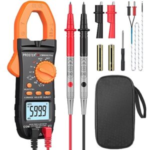 Proster Digitale Stromzange 800A TRMS Auto Ranging 6000 Counts DC/AC Strom Multimeter Strommessgerät mit LED Licht für Spannung Strom Widerstand Kapazität Frequenz Durchgang Temperatur