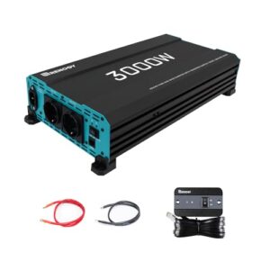 Renogy 3000W/6000W 12V zu 230V Reiner Sinus-Wechselrichter mit Netzvorrangschaltung, 12v auf 230v Spannungswandler mit 2 Europäische Steckdose für Haushaltsgeräten Wohnmobile, LKW, Boote, Camping