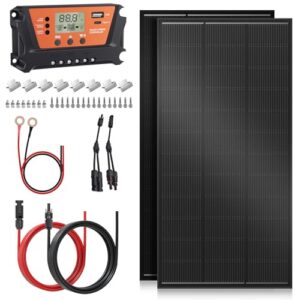 Rvpozwer 18BB Solarpanel, N-Type 12 V Solarmodul, 25% Hocheffiziente Monokristalline PV-Module, IP68-Wasserdichtigkeit und MC4-Anschlüssen für RV, Schiff, Dach (200w*2 black)