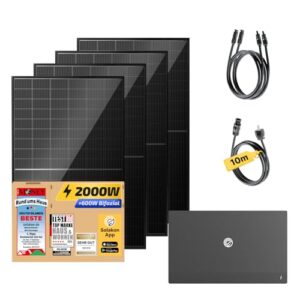 Solakon® 2000W Balkonkraftwerk mit Speicher - 2000 Watt komplett Steckdose & 800W Hybrid-Wechselrichter - Solaranlage Komplettset - 4x 500W PV-Module & 2,11 kWh ONE Speicher für Balkonkraftwerk