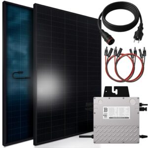 SUNNIVA 920W Balkonkraftwerk BIFAZIAL FULLBLACK komplett Steckdose Beny 800W Wechselrichter, PV Solaranlage, 2x 460W Glas-Glas Solarmodule, inkl. 5m Kabel, Komplettset Photovoltaikanlage