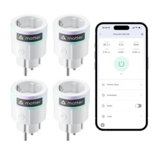 SwitchBot Plug Mini Matter-fähig mit Leistungsüberwachung 4er Pack, WLAN Steckdose, kompatibel mit Alexa, Google Home, Apple Home und Home Assistant (über Matter), Sprach- & App-Steuerung, 16A Type-F