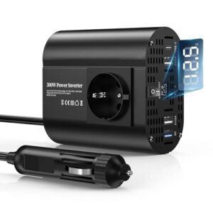 TAGEEBLU 300W Wechselrichter 12V auf 230V, spannungswandler 12v 230v mit 1 Steckdosen、Type-C 30W、USB-Schnellladung 25W、3 USB-Anschlüsse, LED-Anzeige, Laden von Handys, Laptops und Anderen Geräten