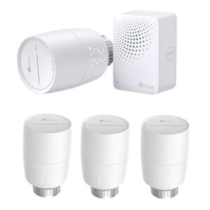 TP-Link Kasa Smart Heizkörperthermostat Bundle – Starter Kit (1 Thermostat + Hub) + 3 Erweiterungen – WLAN, Heizungssteuerung (Kasa App, Zeitpläne, Geofencing, Fensteröffnungserkennung), Matter