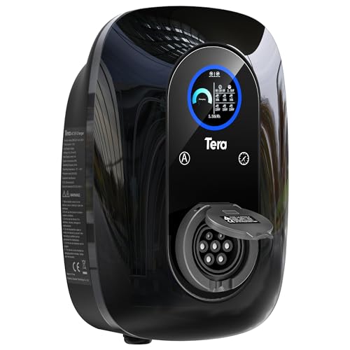 Tera EV Oplader met reservering, 16 A, Type 2, 11 kW, thuislaadstation, 400 V, Wallbox, CE-gecertificeerd, handmatige stroomregeling, laadtijdplanning voor alle EV's en PHEV's, Model W03, zwart