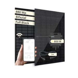 VALE Balkonkraftwerk Bifazial 880 Wp Full Black - Growatt Neo 800M-X Wechselrichter - Solarpanel Set - 5m AC-Kabel - inkl. App-Steuerung