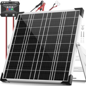 Voltset 20 W Solarmodule, 12 V monokristallines Solarbatterie-Erhaltungsladegerät + Upgrade 10 A MPPT-Laderegler + verstellbare Halterung für Auto, Wohnmobil, Boot, Motorrad