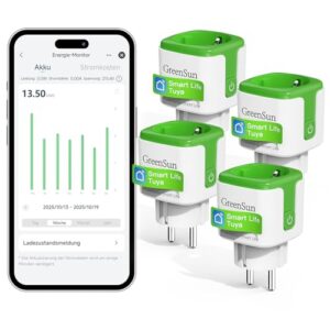 WLAN Steckdose mit Strommessung - GreenSun Stromzähler für Steckdose mit Smart Life APP Stromverbrauch Energiekostenmesser Zeitschaltuhr Sprachsteuerung mit Alexa Stromzähler 4PC