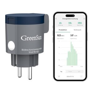 Stromzähler für Steckdose - GreenSun WLAN Steckdose Outdoor, Stromzähler für Balkonkraftwerk Zeitschaltuhr Aussenbereich Strommessgerät Steckdose Stromverbrauchsmesser für Mini PV 2,4GHz 16A