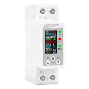 BuyWeek Smart Meter Stromzähler Wlan AC 80-300V/63A Stromzähler Hutschiene LCD Digitaler Stromzähler Übertemperatur Überstrom Überlast Verzögerter Leckageschutz Weiße ZWS-303WF (englische Version)