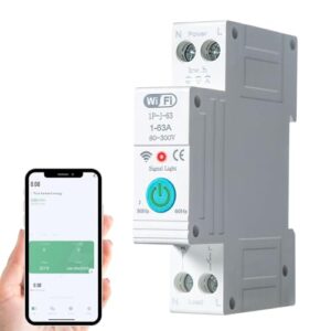 Jadeshay Stromzähler Hutschiene, 1P 63A Wlan Schalter Tuya Smart Meter Wifi Leistungsschalter Stromverbrauchszähler für Smart Home mit 3 Zeitmodi zur Fernsteuerung