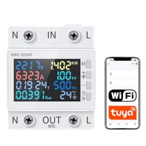 Stromzähler Wlan Tuya, 9 in 1 Smart Meter Digitaler 63A Stromzähler Hutschiene mit LCD-Anzeige Wechselstromzähler WLAN Drehstromzähler, Intelligenter Schaltkreisschutz KWh Zähler