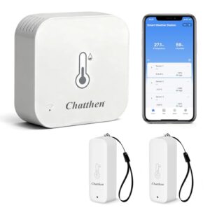 Chatthen Wlan Thermometer Innen Außen, Luftfeuchtigkeitsmesser with Tuya Smart APP, Temperature and Humidity Monitoring via Remote, 150 m Range, Free Data Export, 2 Sensors and 1 Base Station