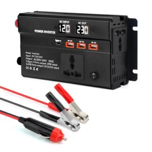 WODHMIEY 600W Kfz Wechselrichter 12V/24V auf 230V–Auto Spannungswandler mit 2 Steckdose, 3 USB, 1 Type-C, Schnellladung, Dual-LED-Display, für Camping, Reisen, Wohnmobil, LKW & Notfallstromversorgung