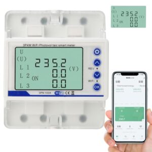 HENYEER TUYA WiFi Smart Circuit BreakerStromzähler, 3-Phasen 4-Draht WiFi Photovoltaik,100A 380VAC LCD Digitaler Stromzähler Drehstromzähler Hutschiene Intelligenter Wiedereinschaltschutz