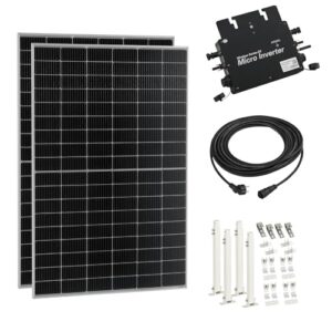 pro.tec Balkonkraftwerk mit Halterung Brusson 800 W Komplettset mit 2x400W Solaranlage mit Wechselrichter mit App und WIFI Solarmodulen 10m Kabel Photovoltaik Plug+Play