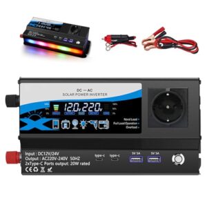 1200W Kfz Wechselrichter 12V/24V auf 230V, Wechselrichter mit Auto Spannungswandler mit 2 AC Steckdosen, 2X USB & 2X Type-C, Zigarettenanzünder & LED Display für LKW Wohnmobil Camping
