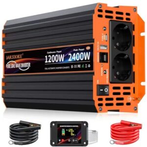 Wechselrichter 1200W Reiner Sinus Spannungswandler 12V auf 230V Power Inverter mit LCD Fernbedienung,USB Ports,Type-C Port,2 AC-Steckdosen für Solar,Fahrzeuge,Wohnmobil,Stromausfall,Reise