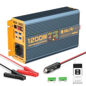 HLCJC Spannungswandler 1200W/2400W Reiner Sinus- Wechselrichter 12V auf 230V, 1 EU Steckdose, mit 1x USB-C, 3xUSB-A Schnellladung, LCD-Anzeige für Wohnmobil LKW KFZ