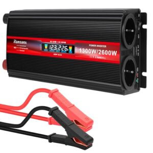 Wechselrichter 12V auf 230V Spannungswandler 1300W / 2600W Stromwandler mit LCD-Display, 2xSteckdosen, 2xUSB, Aluminium Gehäuse Mehrfach-Schutz Umwandler Inverter für Wohnmobil, Camping, Heimnutzung