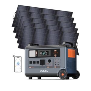 OSCAL PowerMax 6000 Solargenerator 6000W mit 5x400W Solar Panel, Tragbare Powerstation mit Solarpanel, LiFePO4-Akku, Erweiterbar bis 57,6 kWh, Vollladung in 1,96 Std, Mobiler Stromspeicher für Camping