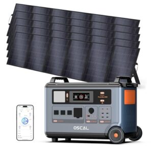 OSCAL PowerMax 6000 Solargenerator 6000W mit 5x500W Solar Panel, 3600Wh Erweiterbar auf 57.6kWh Tragbare Powerstation, LiFePO4-Akku, Vollladung in 1,96 Std, Stromspeicher für Camping, Stromausfall