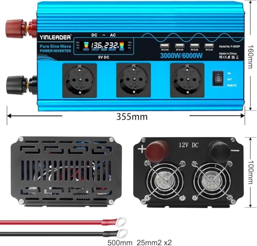 3000W/6000W Reiner Sinus Wechselrichter 12V auf 230V – Bild 7